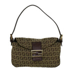 FENDI Zucchino Canvas Mamma Baguette Shoulder Bag Brown57292