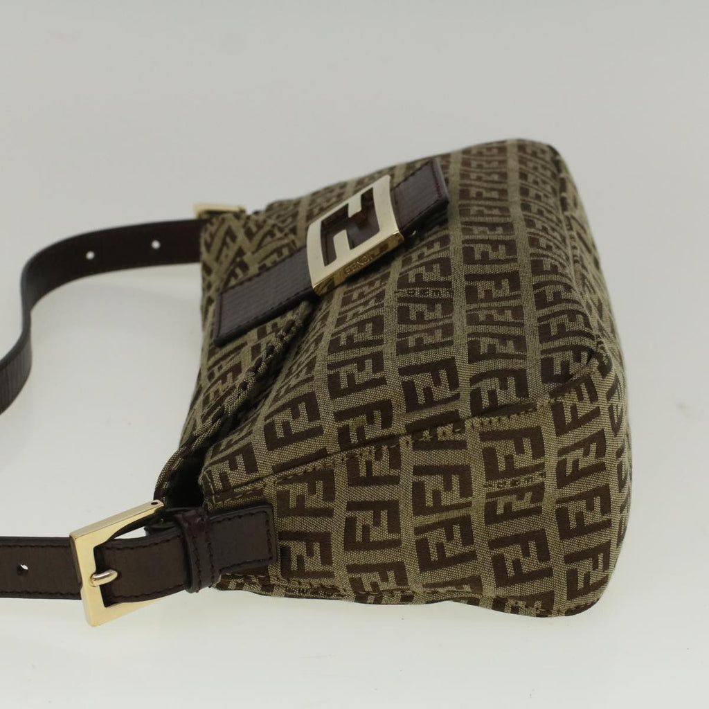 FENDI Zucchino Canvas Mamma Baguette Shoulder Bag Brown57292