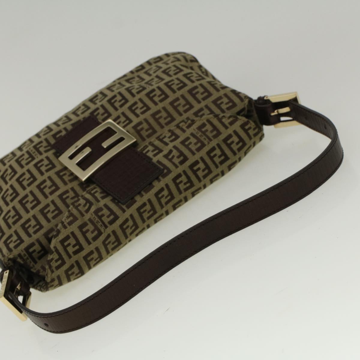 FENDI Zucchino Canvas Mamma Baguette Shoulder Bag Brown57292