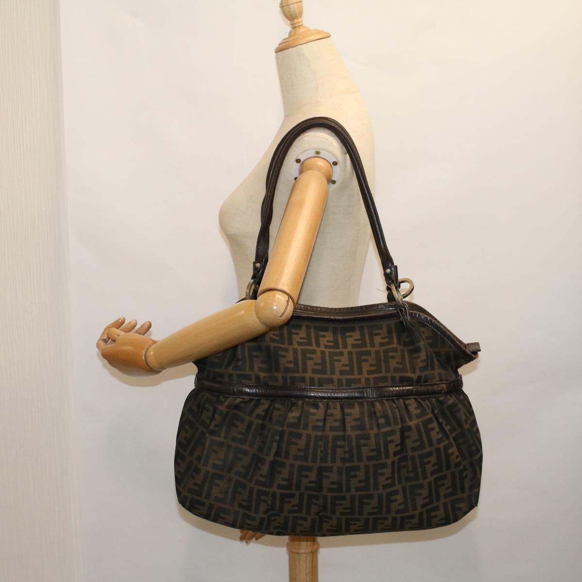 FENDI Zucca Canvas Mamma Baguette Shoulder Bag Brown57295