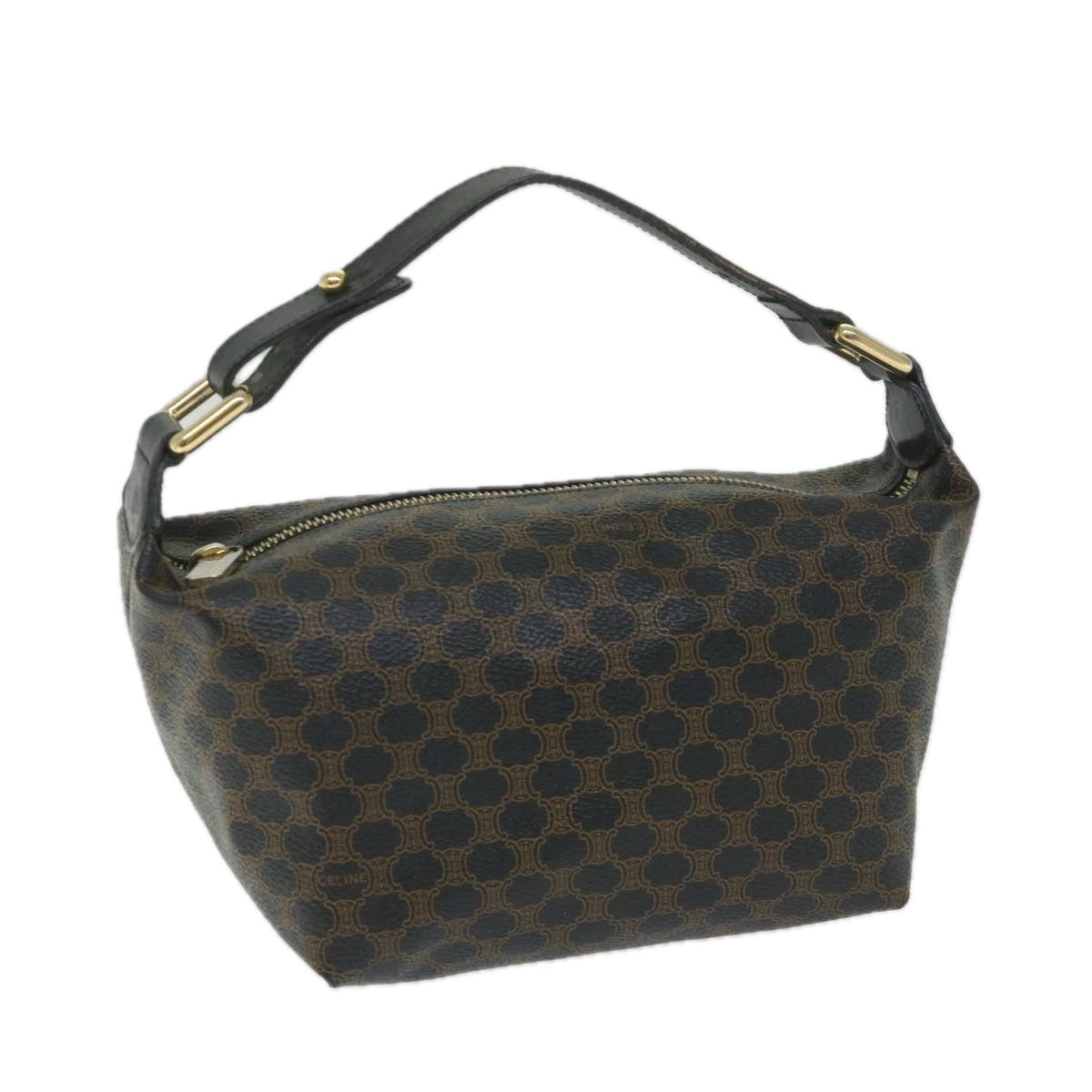 CELINE Macadam Canvas Hand Bag PVC Leather Black Brown  57309