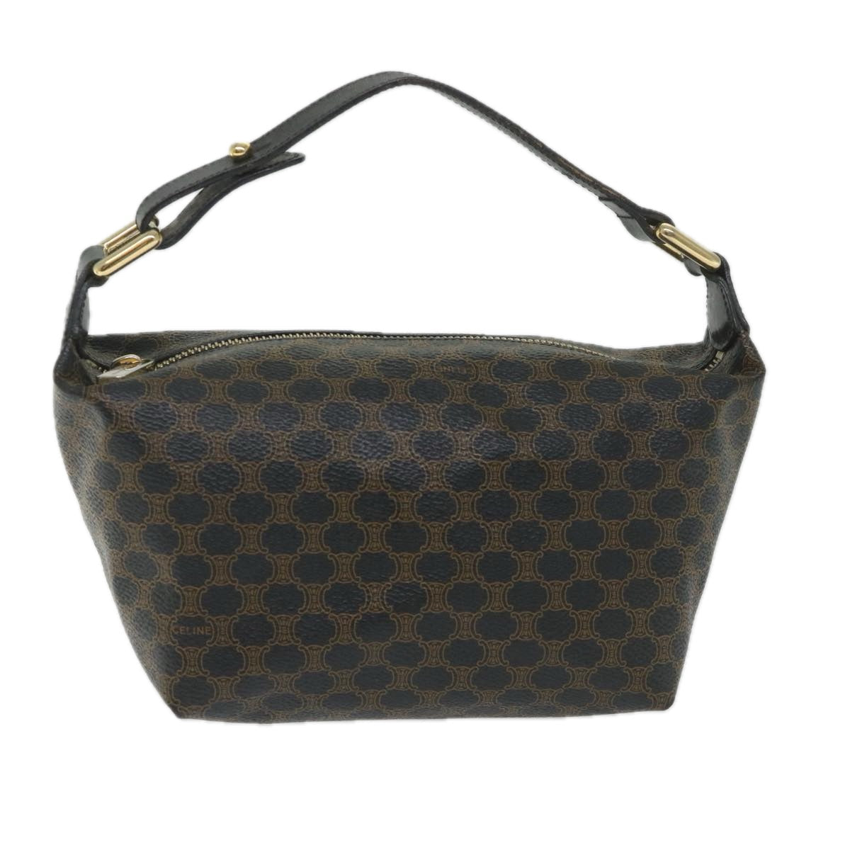 CELINE Macadam Canvas Hand Bag PVC Leather Black Brown  57309