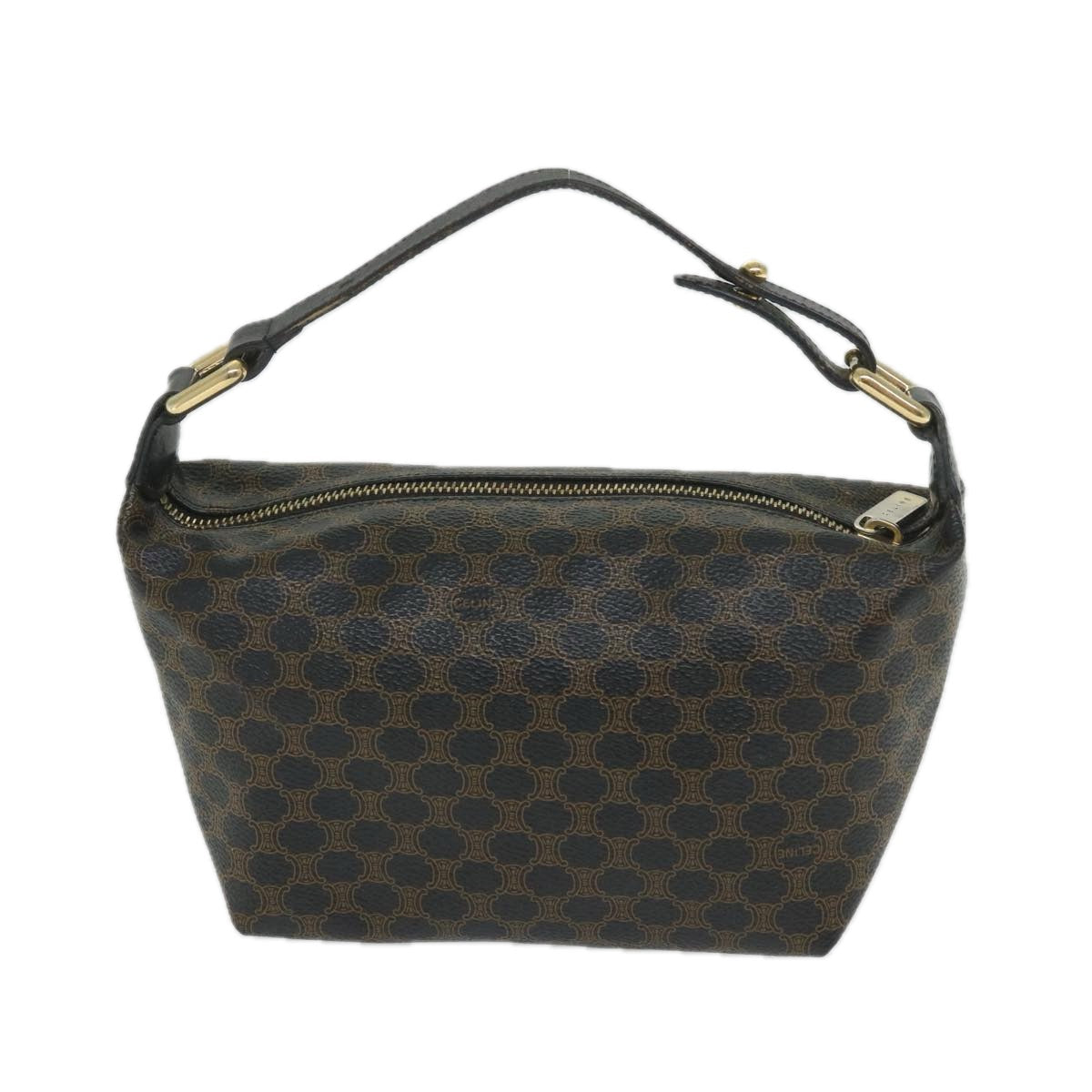 CELINE Macadam Canvas Hand Bag PVC Leather Black Brown  57309