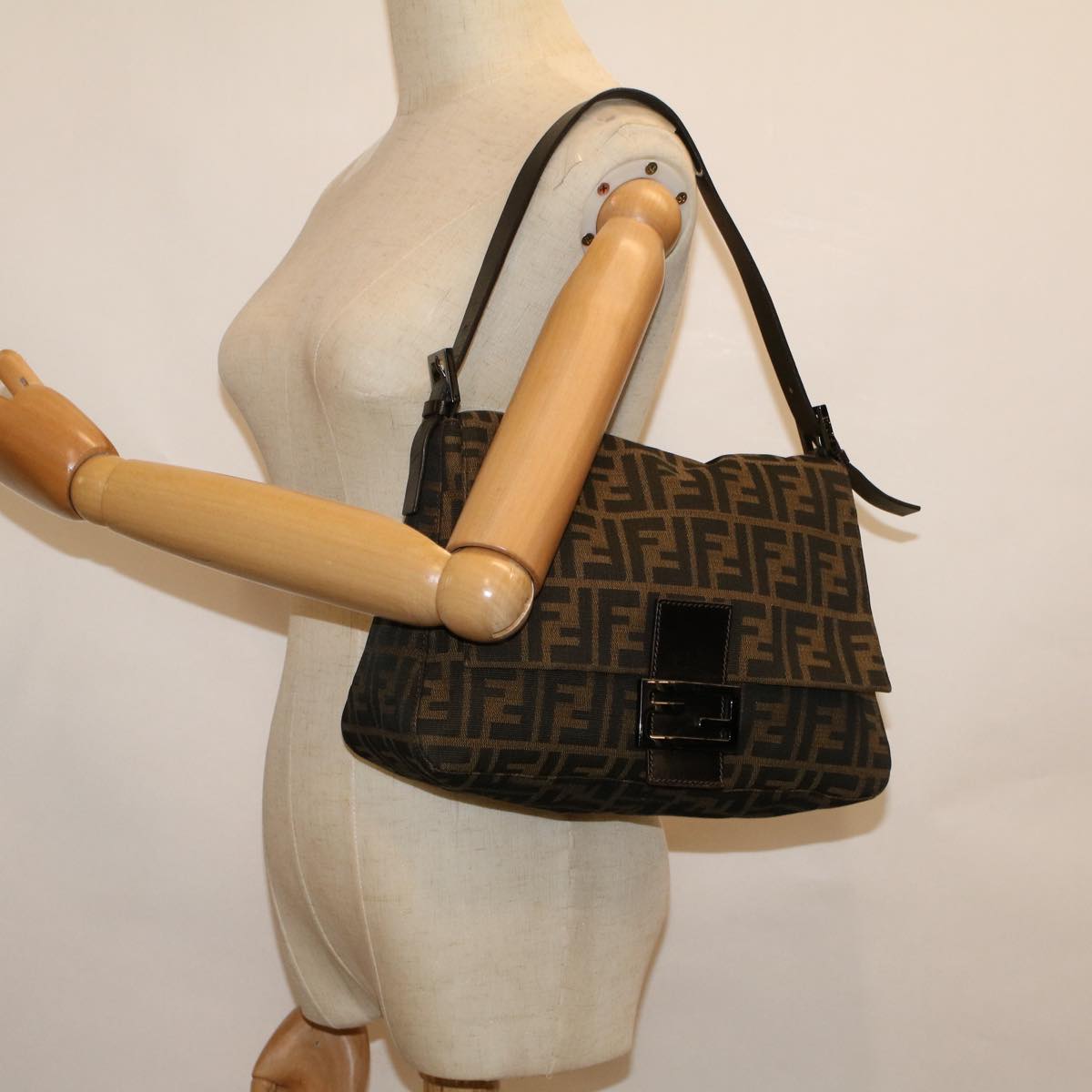 FENDI Zucca Canvas Mamma Baguette Shoulder Bag Brown57364