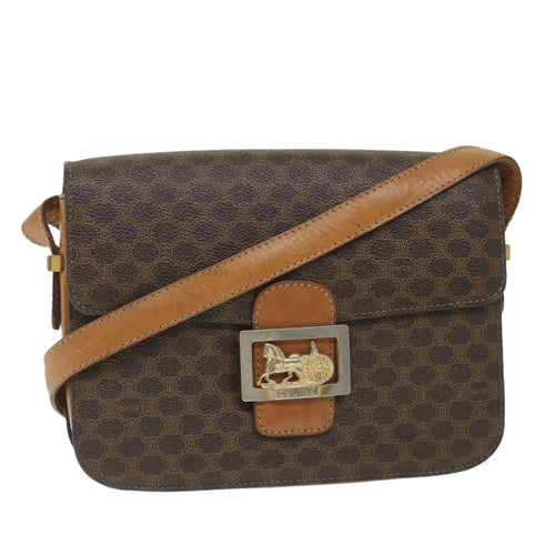 CELINE Macadam Canvas Horse Carriage Shoulder Bag PVC Leather Brown  57374