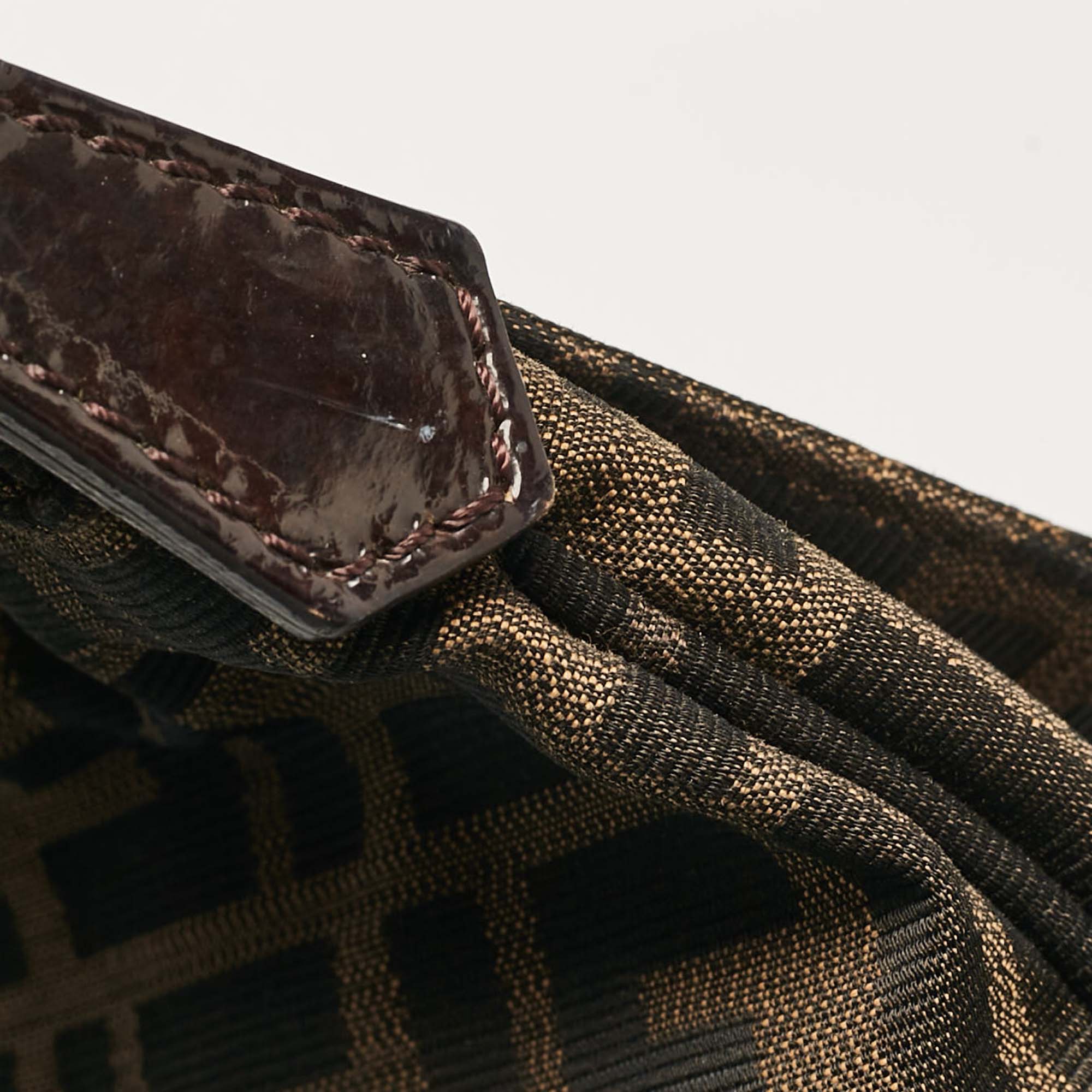 Fendi Zucca Canvas And Patent Leather Mia Flap Shoulder Bag