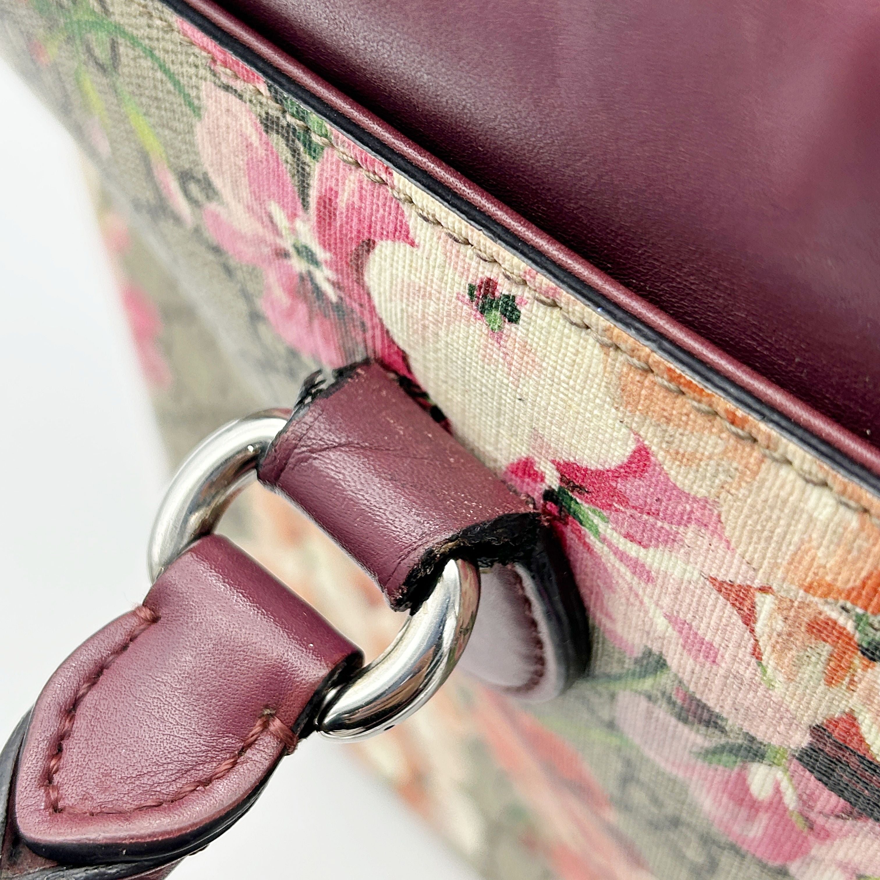 GUCCI GG Supreme Monogram Blooms Large Zip Top Tote Beige Multicolor Dry Rose  LA20219