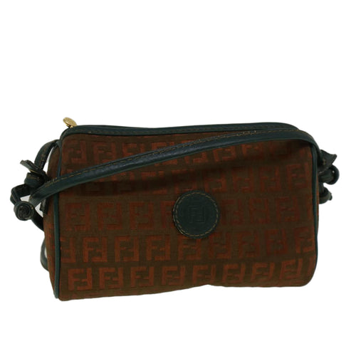 FENDI Zucchino Canvas Shoulder Bag Brown Green57556