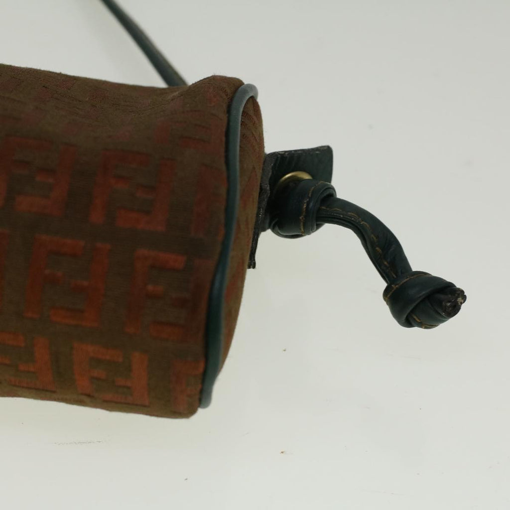 FENDI Zucchino Canvas Shoulder Bag Brown Green57556