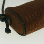 FENDI Zucchino Canvas Shoulder Bag Brown Green57556