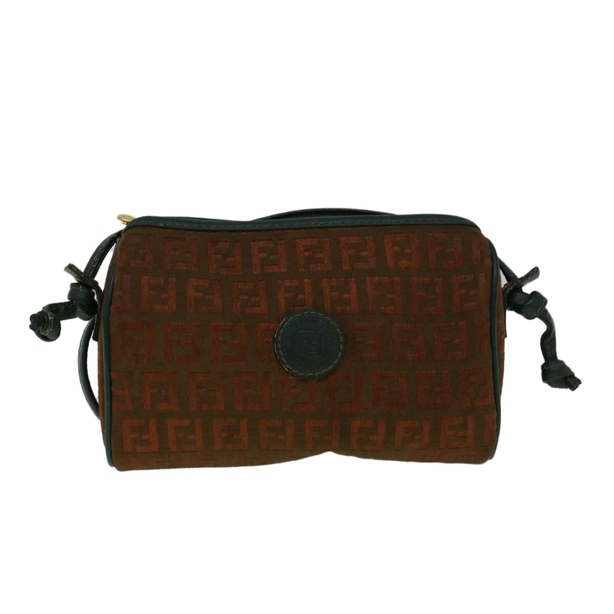 FENDI Zucchino Canvas Shoulder Bag Brown Green57556
