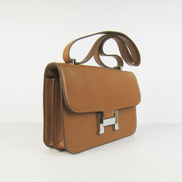 Hermes Calf Leather Message Bag H020 Light Coffee Silver