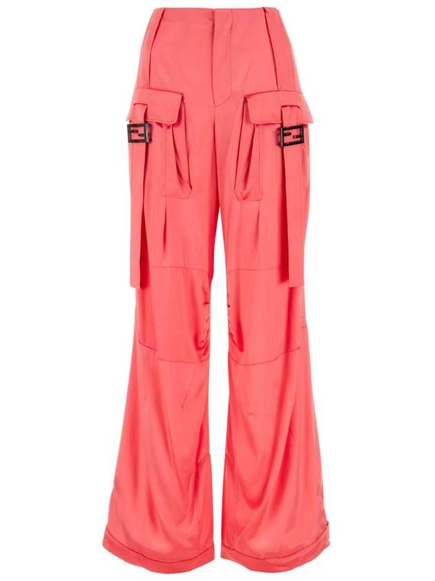 Fendi Women's Viscose Shiny Cargo Straight Pants Pink