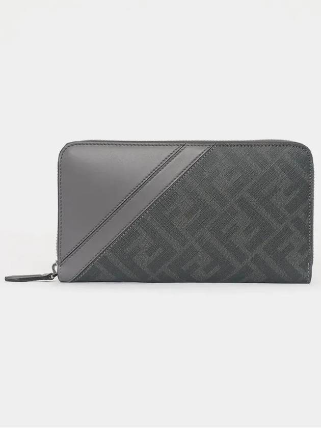 Fendi Diagonal Zip Around FF Canvas Long Wallet Grey