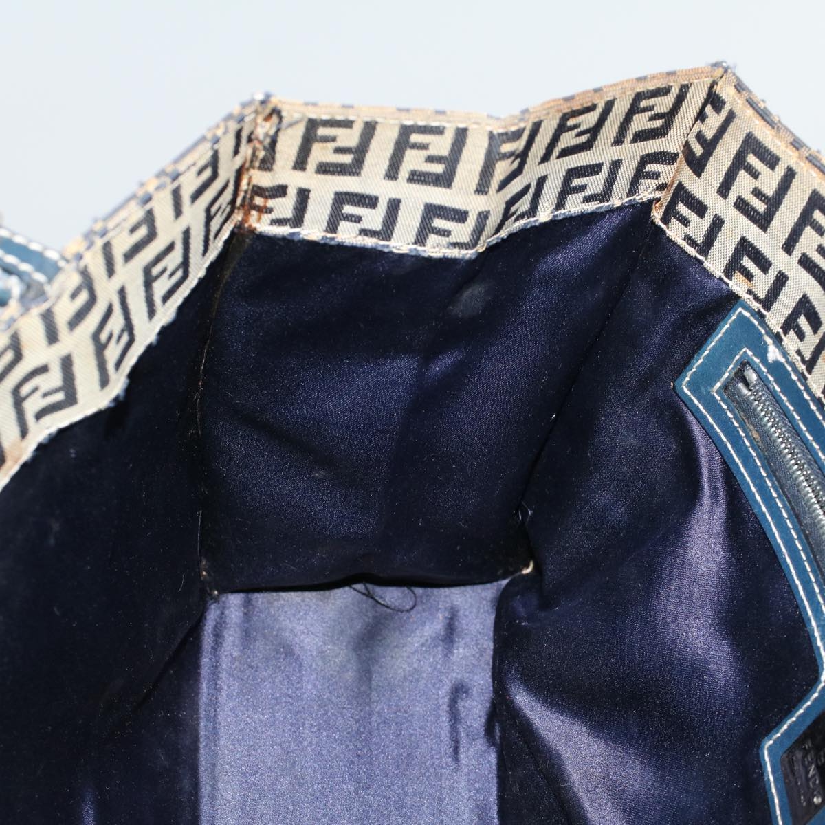 FENDI Zucchino Canvas Mamma Baguette Hand Bag Navy57794