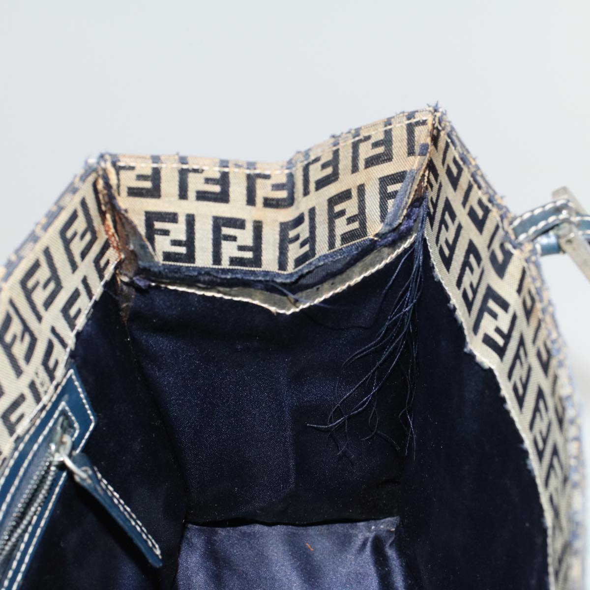 FENDI Zucchino Canvas Mamma Baguette Hand Bag Navy57794