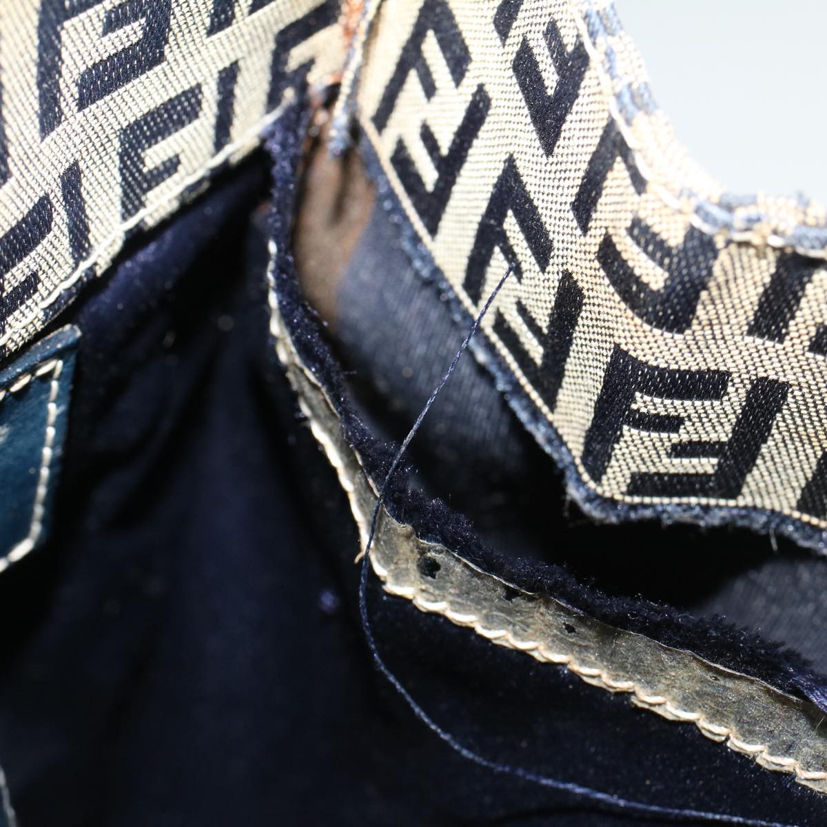 FENDI Zucchino Canvas Mamma Baguette Hand Bag Navy57794