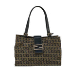 FENDI Zucchino Canvas Mamma Baguette Hand Bag Navy57794