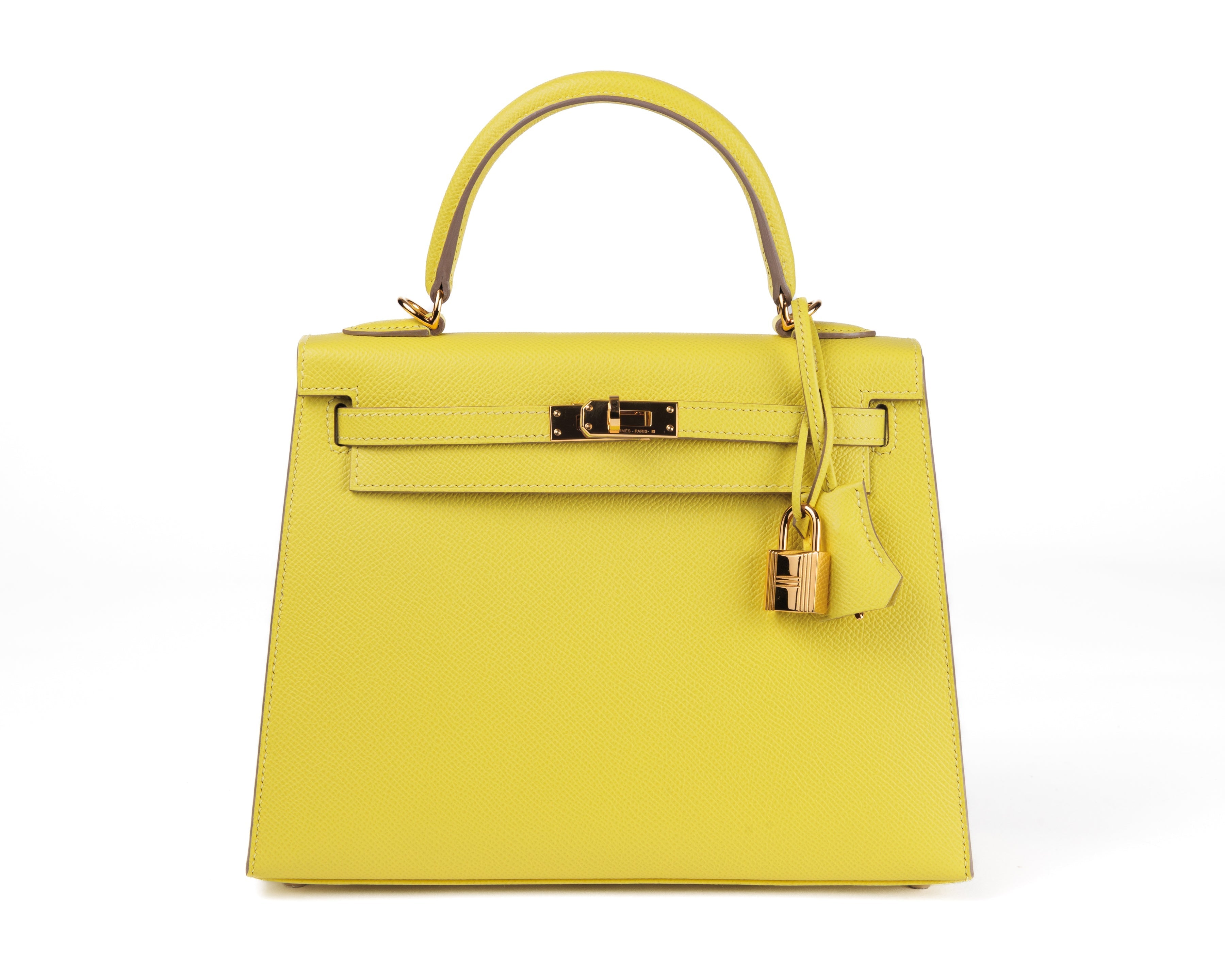Hermes 25cm Lime Yellow Epsom Sellier Kelly w/ Gold Hardware