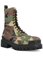Balenciaga Camouflage Lace-Up Ankle Boots Green