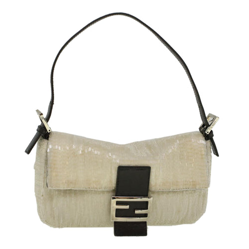 FENDI Mamma Baguette Shoulder Bag Beads Leather White57833
