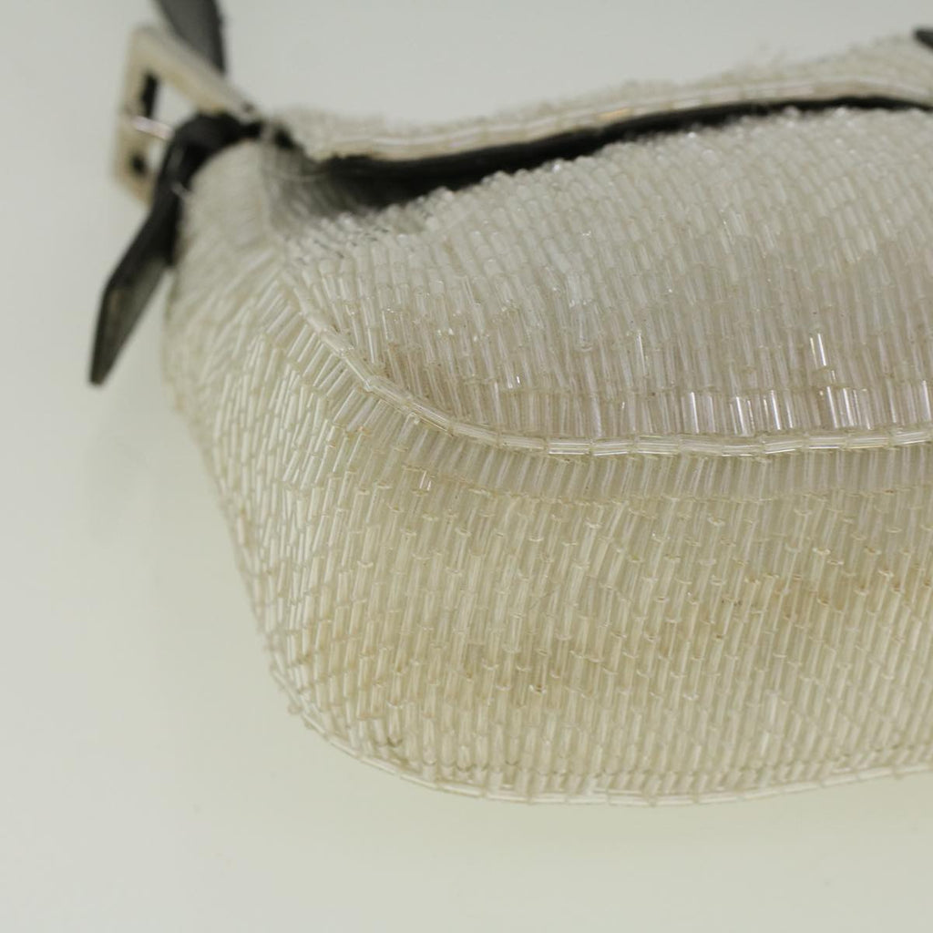 FENDI Mamma Baguette Shoulder Bag Beads Leather White57833