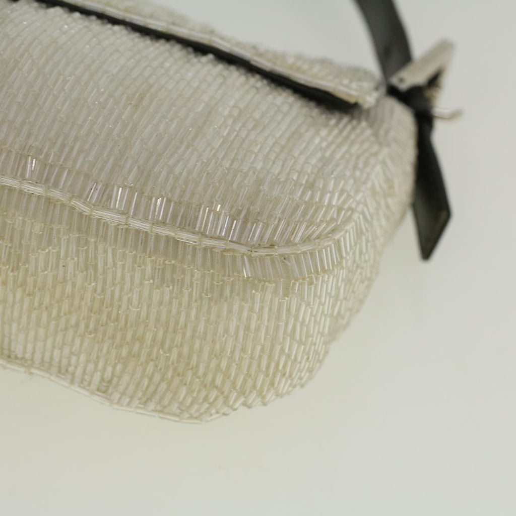 FENDI Mamma Baguette Shoulder Bag Beads Leather White57833