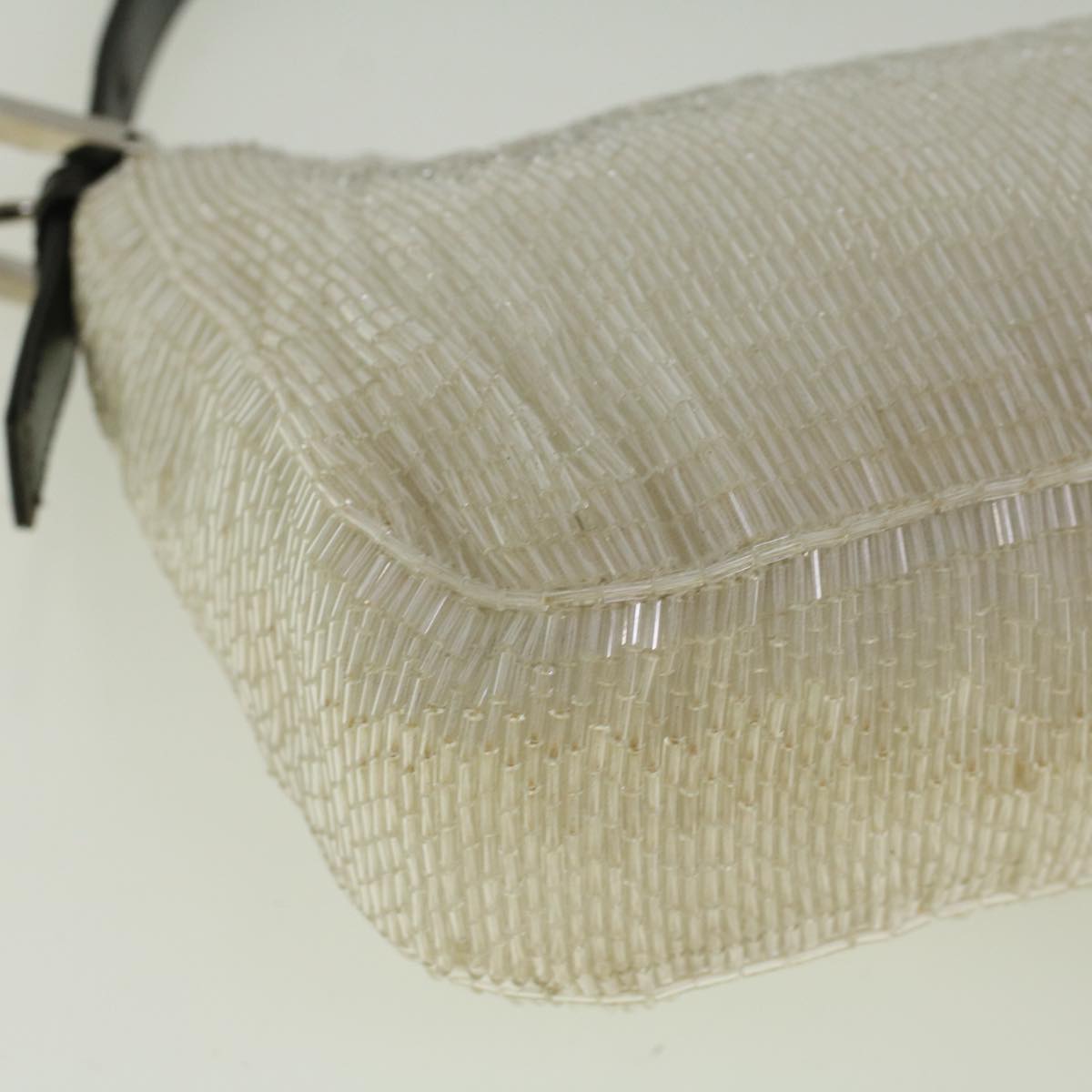 FENDI Mamma Baguette Shoulder Bag Beads Leather White57833