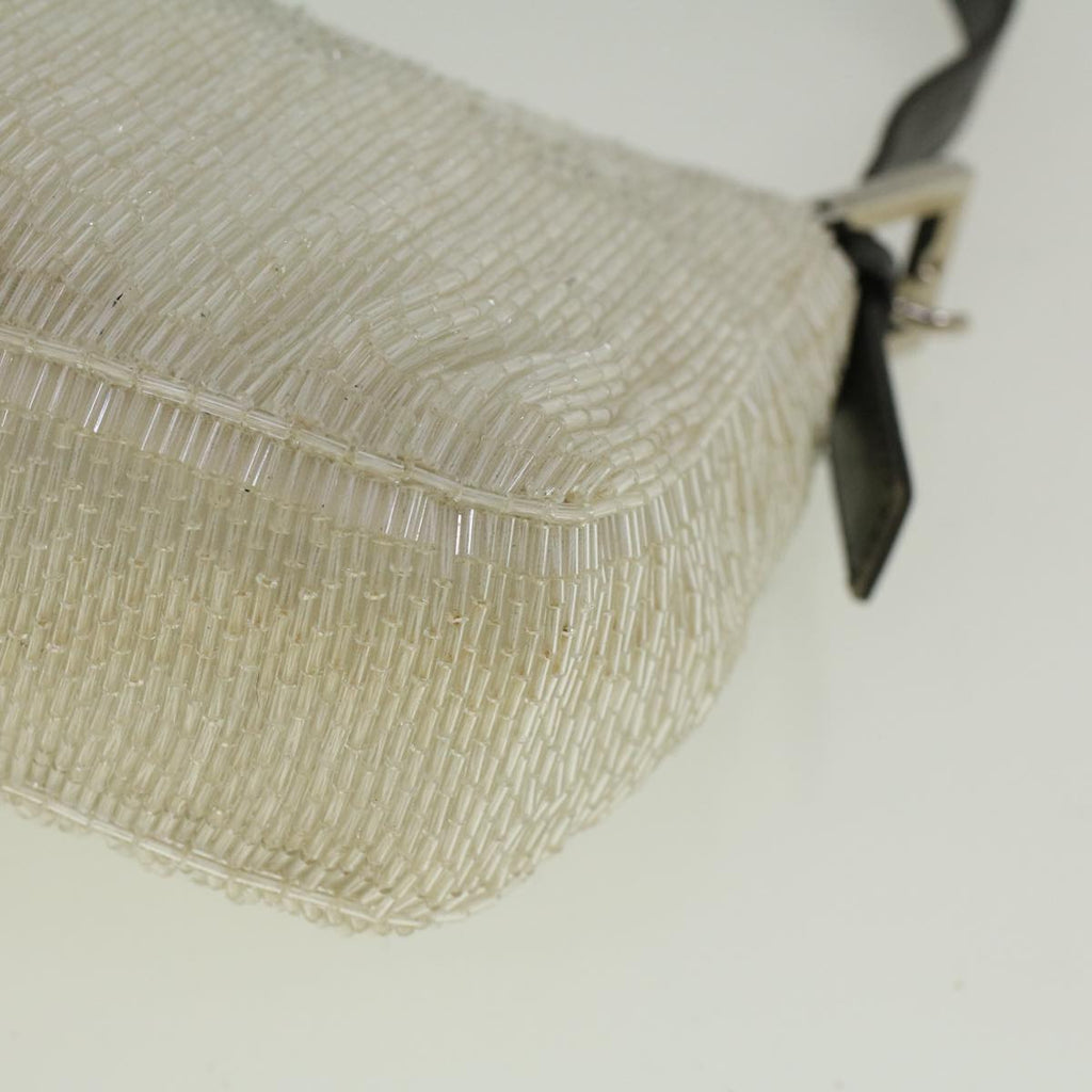 FENDI Mamma Baguette Shoulder Bag Beads Leather White57833