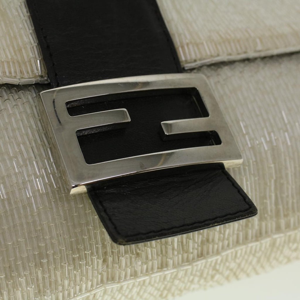 FENDI Mamma Baguette Shoulder Bag Beads Leather White57833