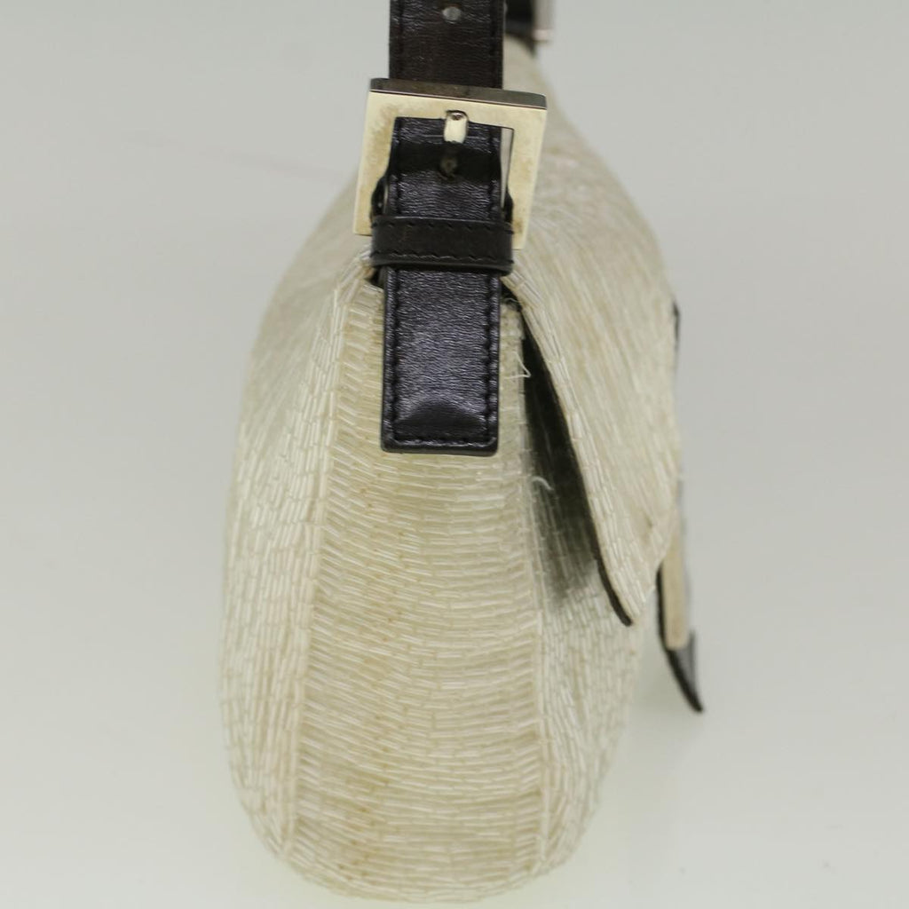 FENDI Mamma Baguette Shoulder Bag Beads Leather White57833