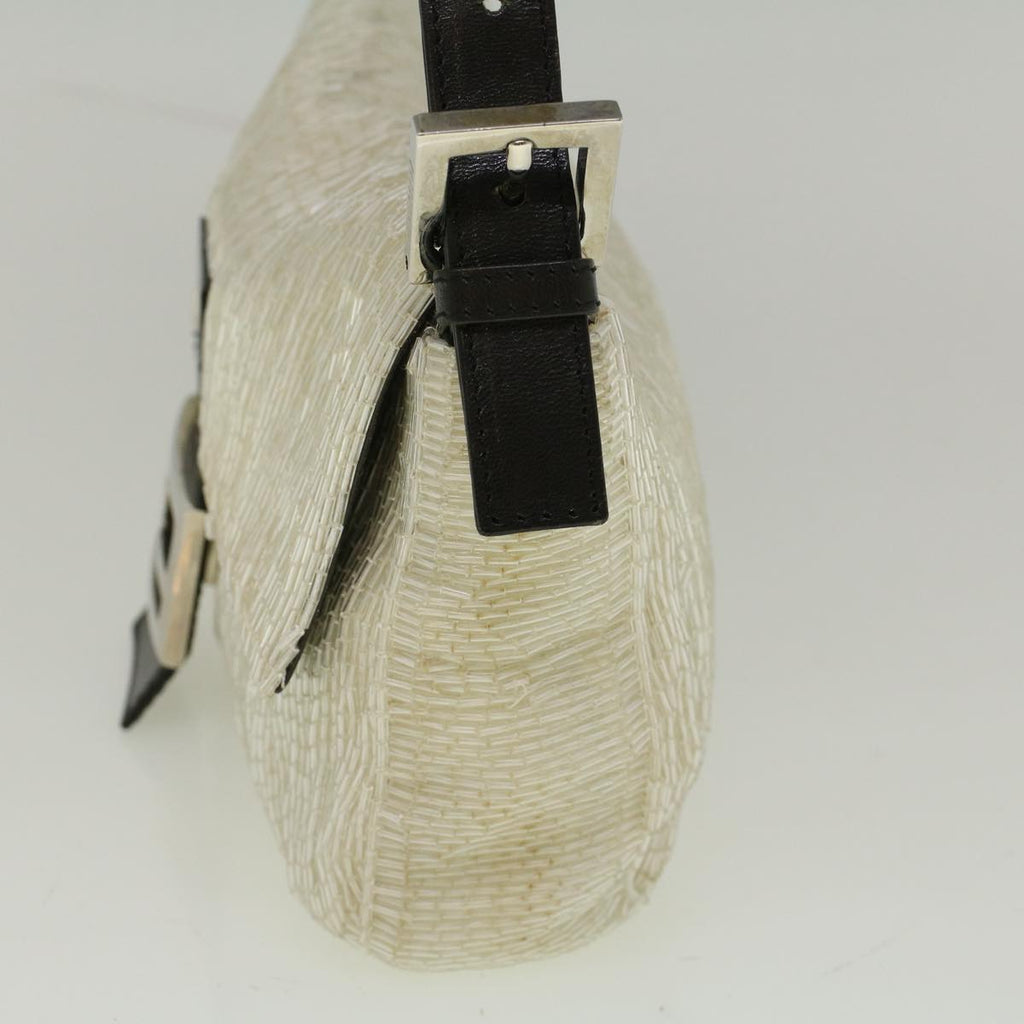 FENDI Mamma Baguette Shoulder Bag Beads Leather White57833