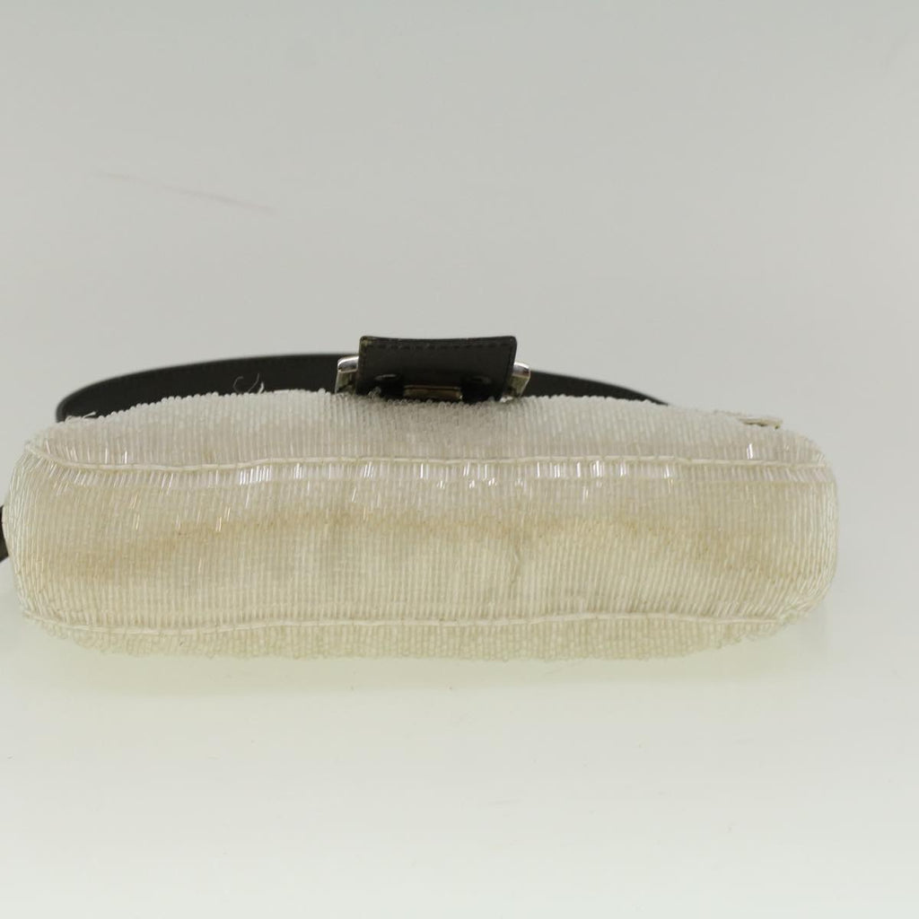 FENDI Mamma Baguette Shoulder Bag Beads Leather White57833