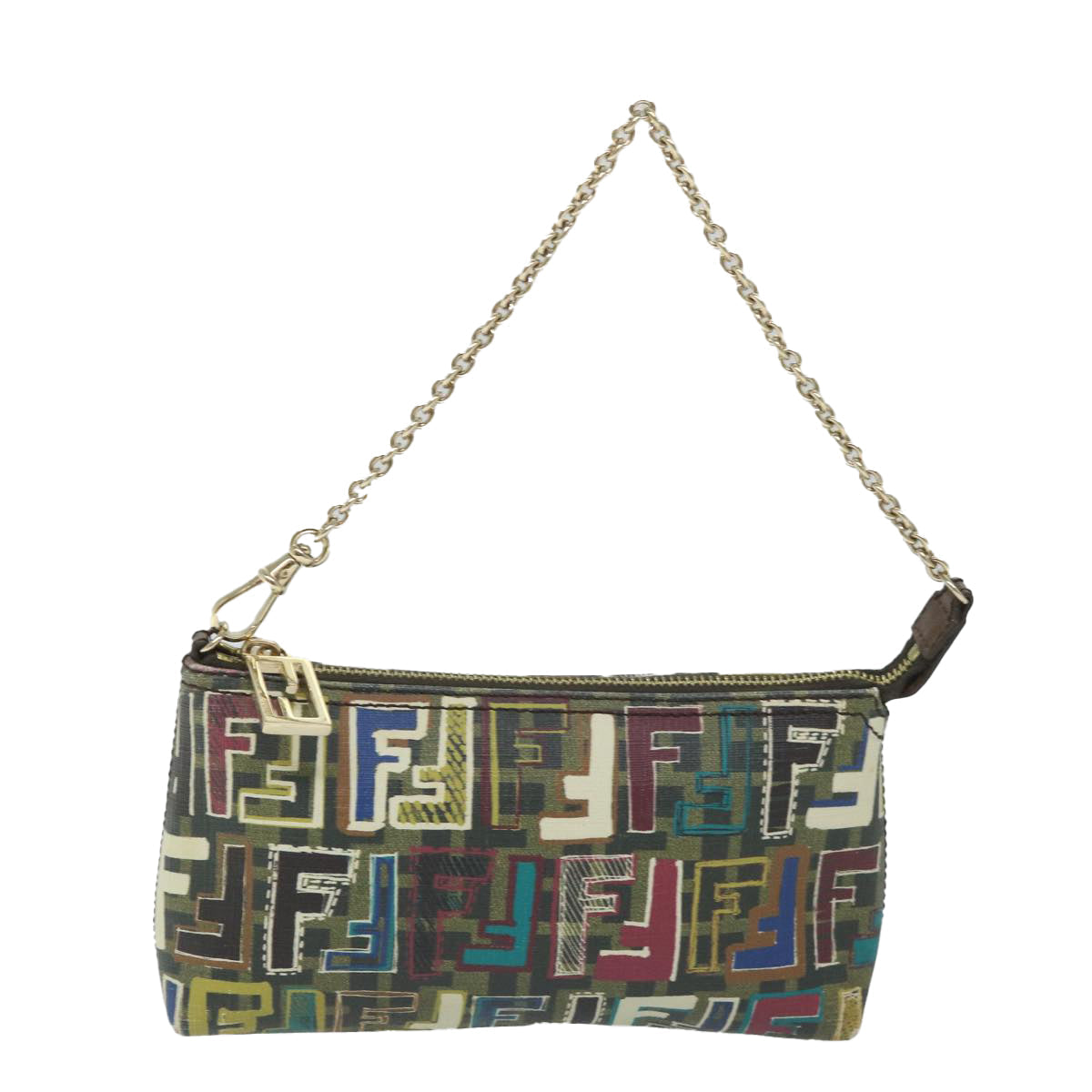 FENDI Zucca Canvas Accessory Pouch Brown Black57940