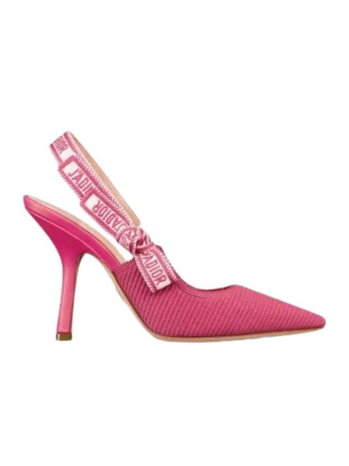 J'adior Cotton Embroidered Slingback Heels Pink Dior