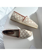 CELINE Signature Triomphe Canvas Calfskin Flat Espadrille Ecru