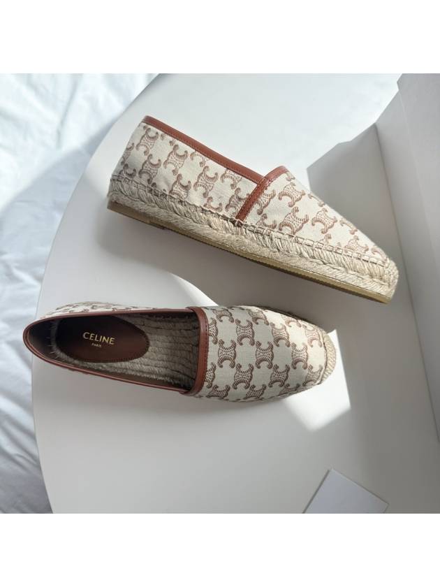 CELINE Signature Triomphe Canvas Calfskin Flat Espadrille Ecru