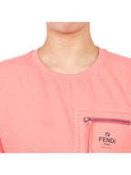 Fendi Logo Zipper Pocket Cropped Short Sleeve T-Shirt Pink