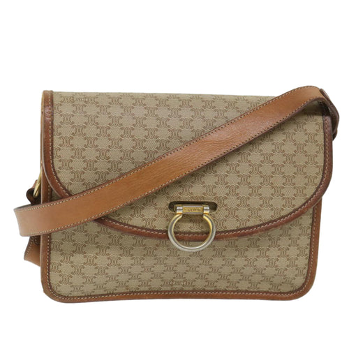 CELINE Macadam Canvas Shoulder Bag PVC Leather Beige Brown  58083