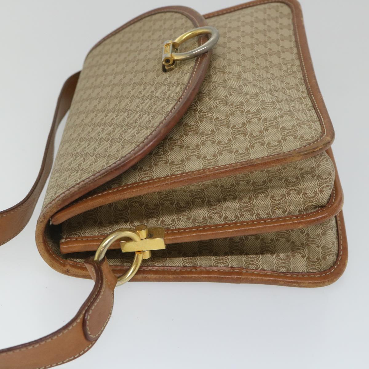 CELINE Macadam Canvas Shoulder Bag PVC Leather Beige Brown  58083