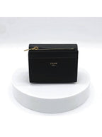 CELINE Triomphe Compact Shiny Calfskin Coin Half Wallet Black