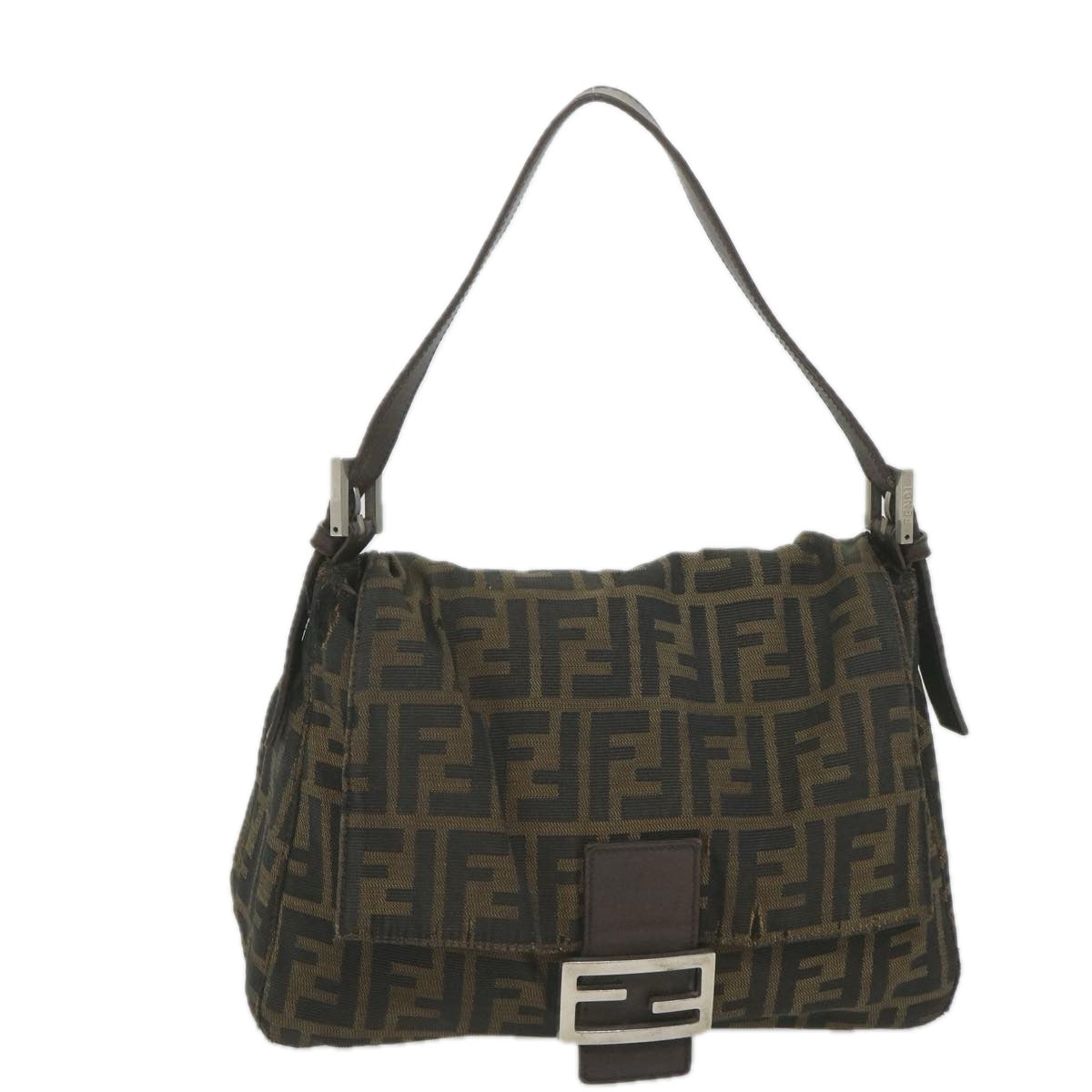 FENDI Zucca Canvas Mamma Baguette Shoulder Bag Black Brown58322
