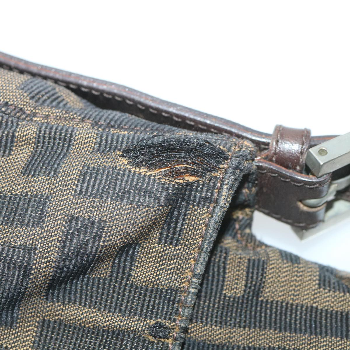 FENDI Zucca Canvas Mamma Baguette Shoulder Bag Black Brown58322