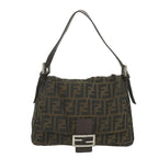 FENDI Zucca Canvas Mamma Baguette Shoulder Bag Black Brown58322