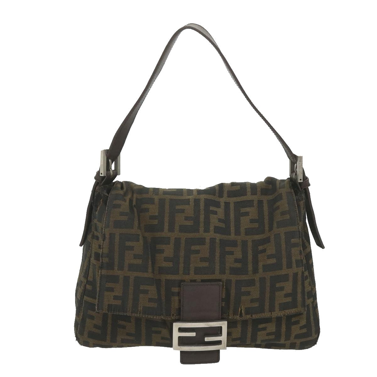 FENDI Zucca Canvas Mamma Baguette Shoulder Bag Black Brown58322