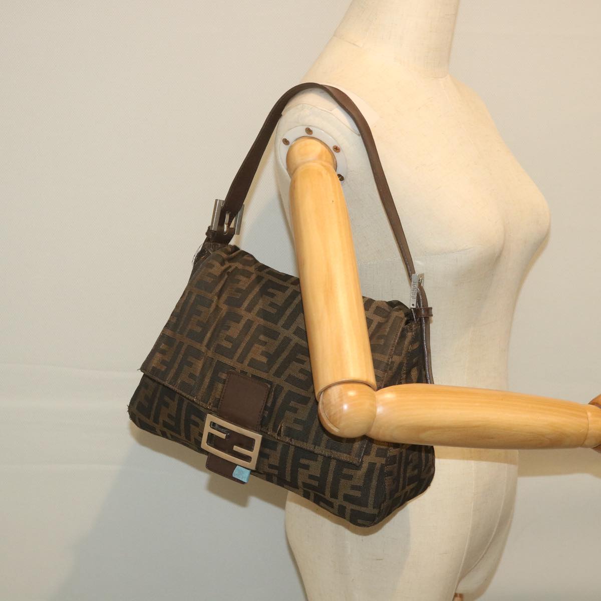 FENDI Zucca Canvas Mamma Baguette Shoulder Bag Black Brown58322