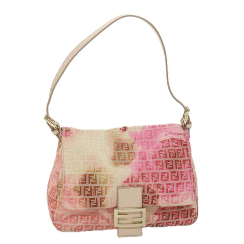FENDI Zucchino Canvas Mamma Baguette Shoulder Bag Pink58332