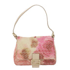 FENDI Zucchino Canvas Mamma Baguette Shoulder Bag Pink58332