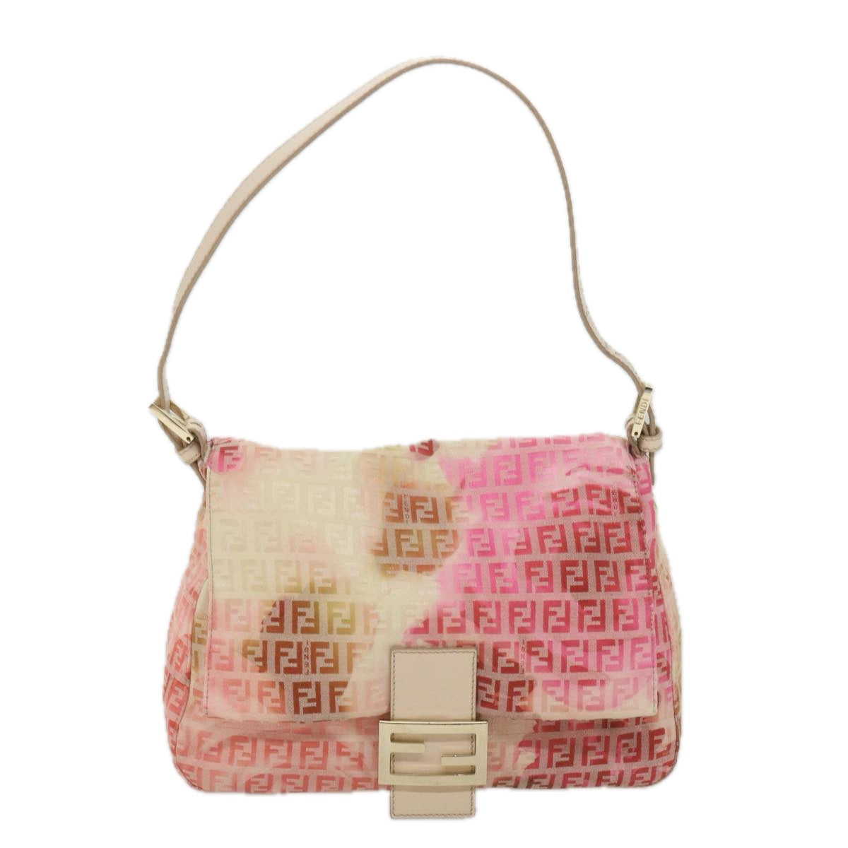 FENDI Zucchino Canvas Mamma Baguette Shoulder Bag Pink58332