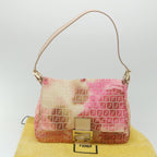 FENDI Zucchino Canvas Mamma Baguette Shoulder Bag Pink58332